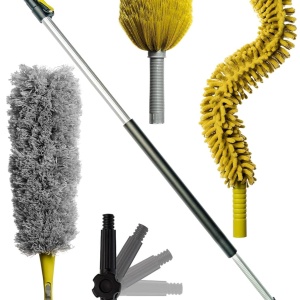 Set maner telescopic si 3 pamatufuri DocaPole, aluminiu/plastic/microfibra, galben/argintiu/gri, 3,6 m