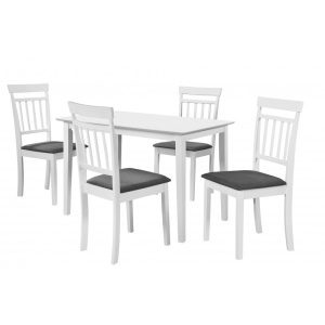 Set masa dining si bucatarie Drimus Bali, MDF, 112x72x74 cm si 4 scaune Hudson, lemn masiv, tapiterie stofa, alb - Img 3