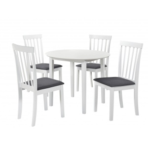 Set masa dining si bucatarie Sophia, MDF, rotunda, 90x74 cm si 4 scaune Houston, lemn, tapiterie stofa, alb - Img 2