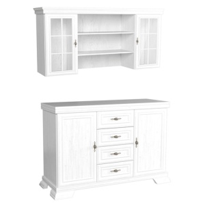 Set mobila living comoda VM3 si vitrina VMN4, 128 x 46 x 97 cm, Alb Antichizat - Img 1