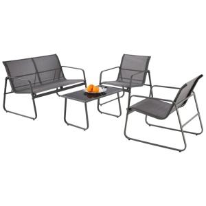 Set mobilier de gradina si terasa HM Conor, metalic, textilena, cu canapea, fotolii si masuta cafea, 4 persoane, gri inchis - Img 1
