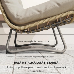 Set mobilier gradina 4 piese, PE-rattan/metal/sticla/poliester, canapea 130x88x78cm + 2 fotolii 73x88x78cm + masa Ø71x32cm, perne 12cm grosime, canapea 240kg/fotoliu 120kg/masa 50kg, lemn natural/maro - Verificat A · Re-Bloom - Img 6