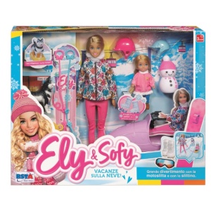 Set papusi RS Toys Ely si Sofy, cu snowmobil, sanie, caine Husky si accesorii
