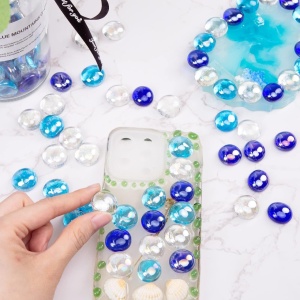 Set pietre decorative Hakacc, 100 bucati, sticla, albastru/transparent, 15-20 mm