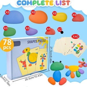 Set pietre si cartonase educative pentru copii Yizemay, ABS/carton, multicolor, 78 piese