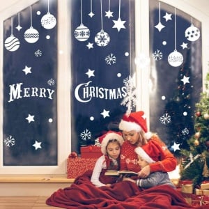 Set stickere de Craciun pentru fereastra Emageren, PVC, alb, 45 x 60 cm