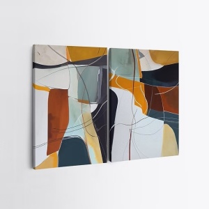 Set tablou decorativ Re-Bloom, 2 piese, model abstract, lemn/panza, multicolor, 70 x 100 cm - Img 3