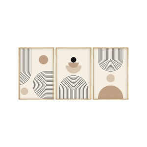 Set tablou decorativ Re-Bloom, 3 piese, lemn masiv/MDF, bej/negru, 50 x 70 cm