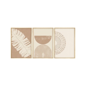 Set tablou decorativ Re-Bloom, 3 piese, MDF/lemn masiv, natur/alb, 50 x 70 cm - Img 1
