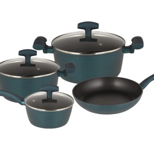 Set vase de gatit Michelino, 7 piese, aluminiu forjat, acoperire antiaderenta, turcoaz - Img 1