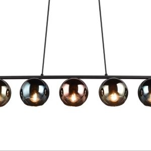Sheldon lustra pendul 5 lumini E14, 83x150 cm, fier vopsit negru mat, globuri sticla fumurie, inaltime reglabila, 230V - Verificat A · Re-Bloom - Img 5