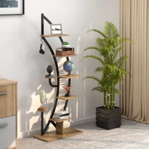 Stand pentru plante Figy, MDF/metal, natur/negru, 59,6 x 30,4 x 154,9 cm