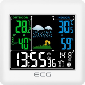 Statie meteo interior-exterior ECG MS 300 White, senzor extern fara fir, LCD color, ceas, alarma - Img 2