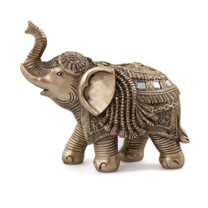 Statueta "Lucky Elephant" din rasina, Auriu, 15cm