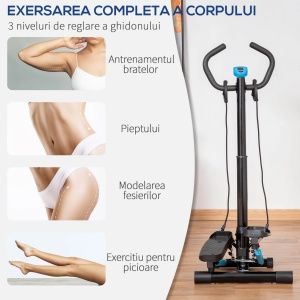 Stepper fitness Re-Bloom, otel/ABS, 55x53x118-128 cm, benzi elastice+monitor LCD, distanta pasire 12-30 cm, 120 kg, negru/albastru - Verificat A · Re-Bloom - Img 4