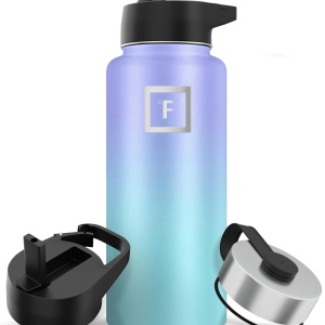 Sticla din otel inoxidabil IRON °FLASK, 3 capace, rece 24 ore / cald 12 ore, izolata, albastru/mov, fara BPA, 950 ml
