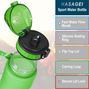 Sticla pentru apa Hasagei, plastic, verde, 29 x 7,5 cm, 1L