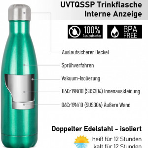 Sticla pentru apa UVTQSSP, otel inoxidabil, verde/argintiu, 500 ml - Img 5