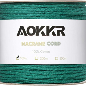 Sul de ata pentru macrame Aokkr, bumbac, verde inchis, 100 m