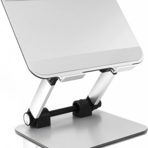Suport reglabil pentru laptop/tableta Strbdyi, aluminiu, argintiu/negru, 22 x 23 x 4,5-20,5 cm