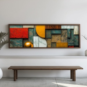 Tablou decorativ abstract MDF/lemn masiv 40x120x3.5 cm, format vertical, multicolor - Verificat A · Re-Bloom - Img 3