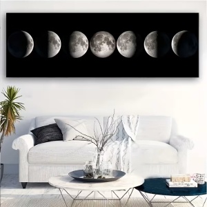 Tablou decorativ canvas model fazele lunii, 50x120 cm, panza/lemn, format panoramic, negru/gri - Verificat A · Re-Bloom