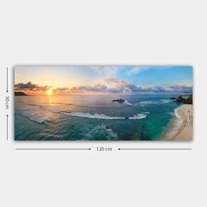 Tablou decorativ canvas model Marea 50x120 cm, panza 100%, rama lemn 100% grosime 3 cm, format panoramic, albastru/bej/auriu - Verificat A · Re-Bloom - Img 3