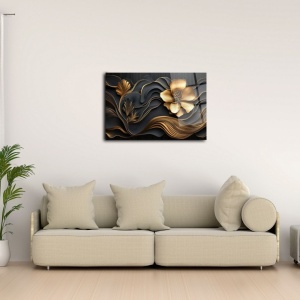 Tablou decorativ floral pe sticla acrilica 44x66 cm, 100% acril optic 3 mm, auriu/negru - Verificat A · Re-Bloom - Img 4