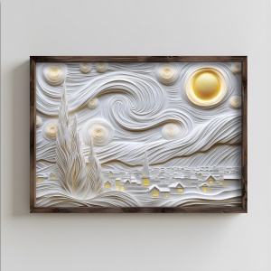 Tablou decorativ MDF/lemn masiv 50x70x3.5 cm, alb/auriu - Verificat A · Re-Bloom - Img 1