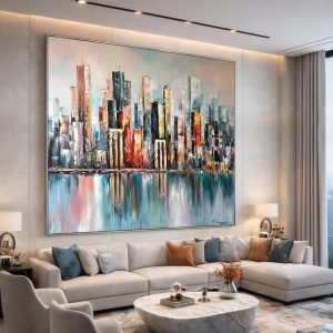 Tablou decorativ panoramic 50x120 cm, panza/MDF, rama lemn, multicolor - Verificat A · Re-Bloom - Img 2