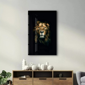 Tablou decorativ pe sticla securizata model leu, 46x72 cm, finisaj lucios, maro/negru - Verificat A · Re-Bloom - Img 3