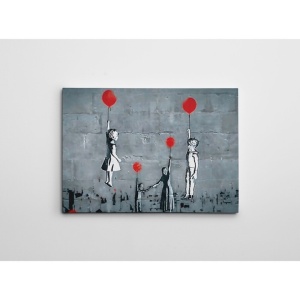 Tablou decorativ Re-Bloom, Banksy, panza/lemn, gri/alb/rosu, 70 x 100 cm
