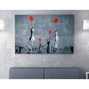 Tablou decorativ Re-Bloom, Banksy, panza/lemn, gri/alb/rosu, 70 x 100 cm - Img 2