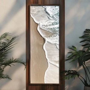 Tablou decorativ Re-Bloom, lemn masiv/MDF, alb/natur, 40 x 120 cm - Img 2