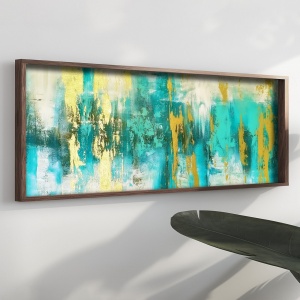 Tablou decorativ Re-Bloom, lemn masiv/MDF, albastru/auriu, 40 x 120 x 3,5 cm - Img 3