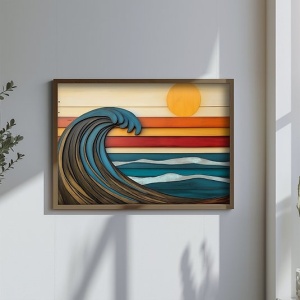 Tablou decorativ Re-Bloom, lemn masiv/MDF, multicolor, 50 x 70 x 3,5 cm - Img 3