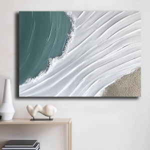 Tablou decorativ Re-Bloom, lemn/panza, albastru/alb/bej, 70 x 100 cm