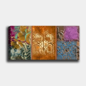 Tablou decorativ Re-Bloom, lemn/panza, multicolor, 50 x 120 cm
