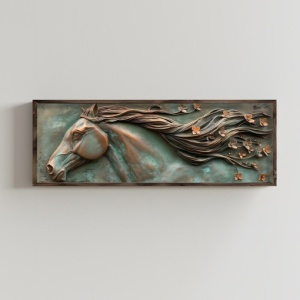 Tablou decorativ Re-Bloom, model cal, lemn masiv/MDF, maro/albastru, 40 x 120 x 3,5 cm - Img 2