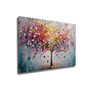 Tablou decorativ Re-Bloom, model copac, panza/lemn, multicolor, 50 x 70 cm
