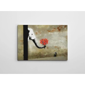 Tablou decorativ Re-Bloom, model elefant cu un buchet de flori, panza/lemn, multicolor, 70 x 100 cm - Img 2