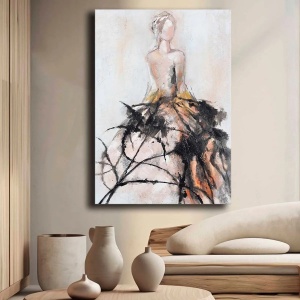 Tablou decorativ Re-Bloom, model femeie, panza/lemn, multicolor, 70 x 100 cm - Img 3