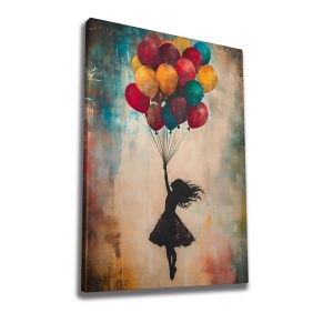 Tablou decorativ Re-Bloom, model fetita cu baloane, panza/lemn, multicolor, 50 x 70 cm