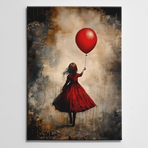 Tablou decorativ Re-Bloom, model fetita cu un balon, panza/lemn, multicolor, 70 x 100 cm - Img 2