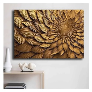 Tablou decorativ Re-Bloom, model floare, lemn/panza, galben, 70 x 100 cm - Img 3