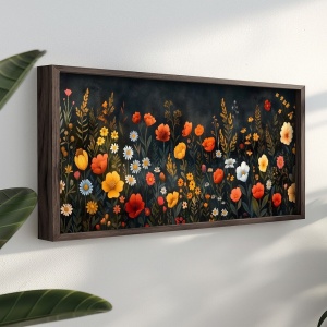 Tablou decorativ Re-Bloom, model floral, lemn masiv/MDF, multicolor, 40 x 100 x 3,5 cm - Img 3