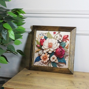 Tablou decorativ Re-Bloom, model floral, piatra/MDF, multicolor, 15,5 x 15,5 x 2,5 cm - Img 3