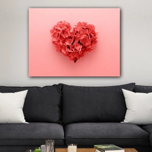 Tablou decorativ Re-Bloom, model inima, panza/lemn, rosu/roz, 70 x 100 cm - Img 2