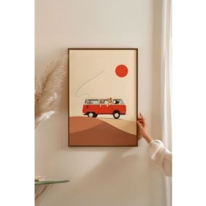 Tablou decorativ Re-Bloom, model masina, lemn masiv/MDF, bej/rosu/nisipiu, 33 x 48 cm - Img 3