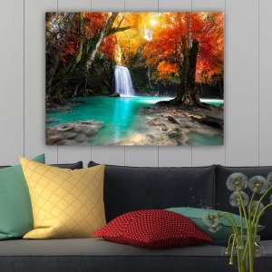 Tablou decorativ Re-Bloom, model peisaj, panza/lemn, multicolor, 100 x 70 cm - Img 3